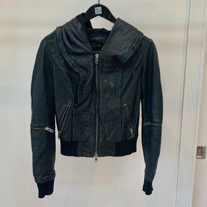 All Saints Leather Hooded Jacket